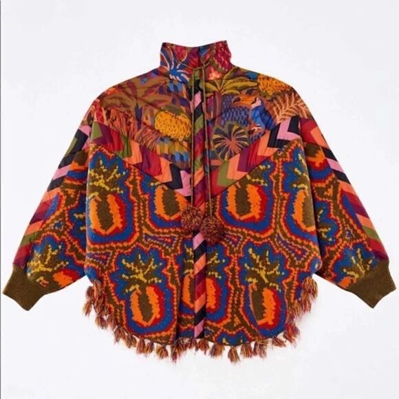 Revolve Farm Rio Anthropologie Pineapple Tapestry Puffer Poncho - Picture 5 of 15